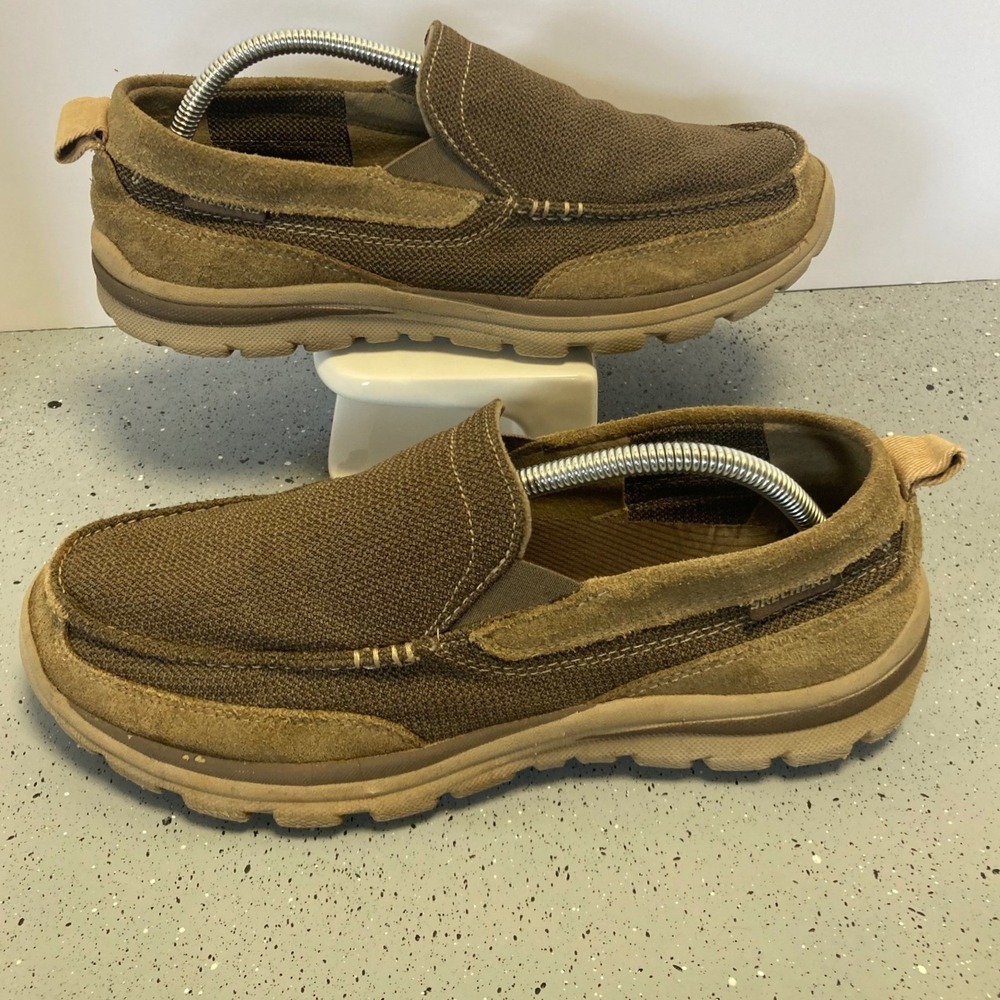 Skechers Men's Brown Canvas & Suede Slip-On Loafers